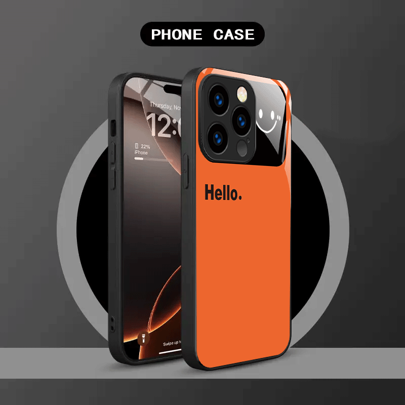 Phone Cases Orange - Custodia Nera in Vetro Temperato con