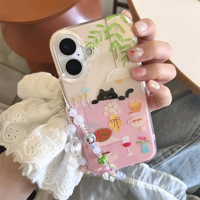 Phone Cases Girls - Cover Nera Creativa Y2K con Gatto